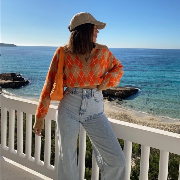 Zara Wool & Alpaca Blend Knit Argyle Sweater - Picture 9 of 16